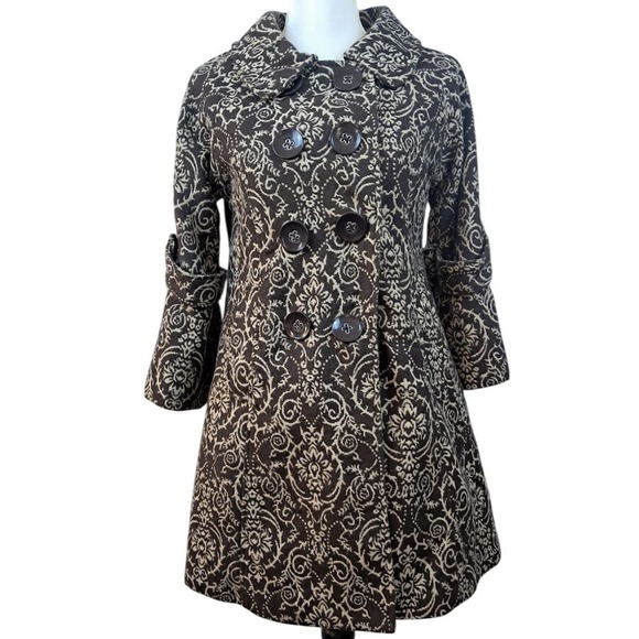 Luii Jackets & Blazers - Anthropologie LUII S/M Brown Damask Swing Coat Tapestry Wool Blend 3/4 Sleeve